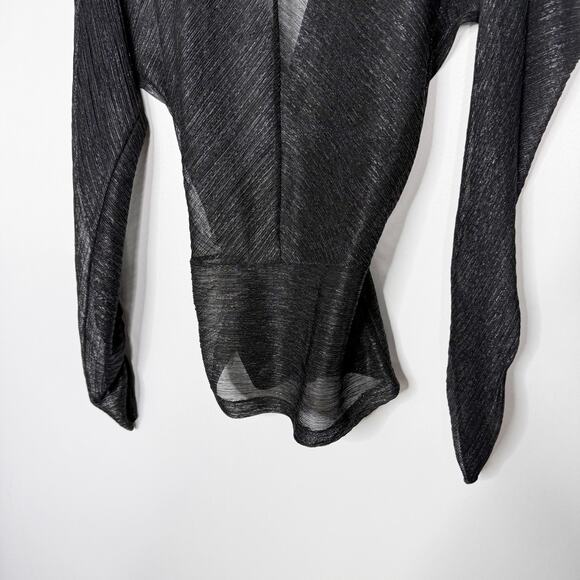 Kinly XSmall XS Black Metallic Surplice VNeck Long Sleeve Blouse Top Ruched Hem - Picture 7 of 8